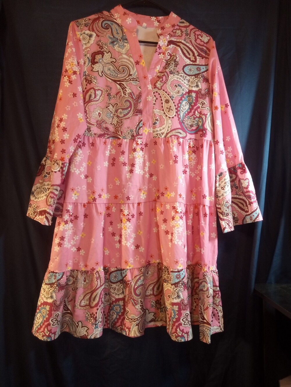 Unbranded Babydoll Pink Paisley & Floral Tiered Mini Dress